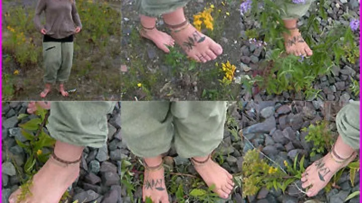 Barefoot Hippie Girl Vivi crushes Wild Plants