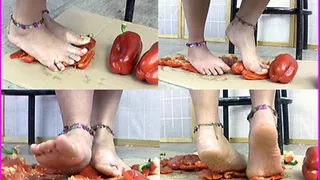 Sheila crushes Red Peppers with her Bare Feet