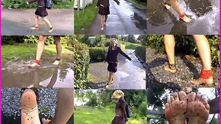 Vikki walks Barefoot on the Wet Road after the Rain