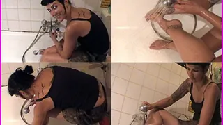 Amber washes her Dirty Feet