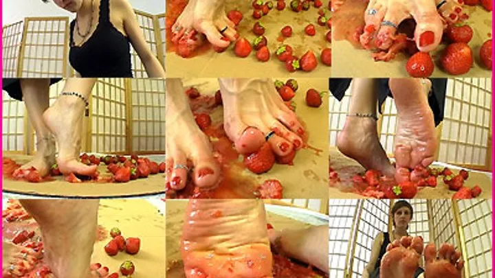 Janina squishes Strawberries with her beautiful Bare Feet