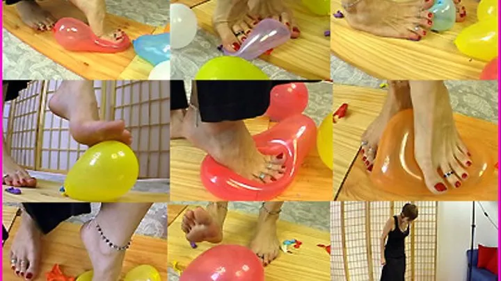 Janina crushes Balloons with her sexy long Toes