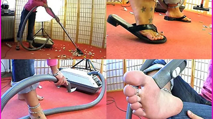 Jasmine vacuums the Carpet and her Bare Feet