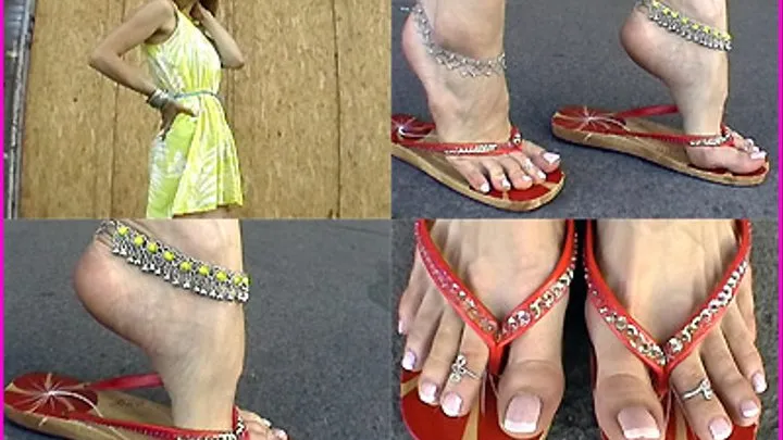 Janina's french pedicured Toes and high Arches in wooden Sandals