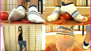 Barbara crushes Tomatoes in her Socks