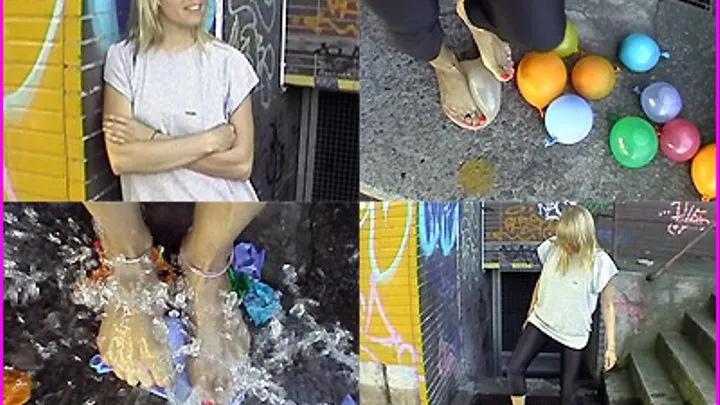 Zoe pops Water Balloons with her Beautiful Bare Feet