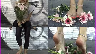 Zoe crushes a bouquet of Flowers with her Bare Feet