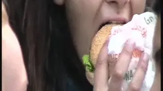 Eating mix hamburger and fries