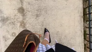 C4S028 Sissy Slut Jessica Ford in schoolgirl skirt & black stiletto heels