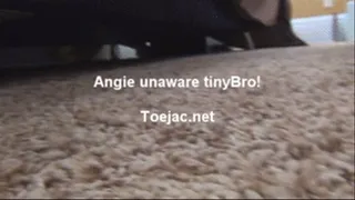 Angie Unaware Tiny Step-Brother at Her Feet