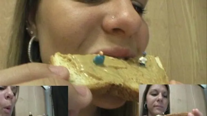 Kyndra eats tiny men in peanut butter