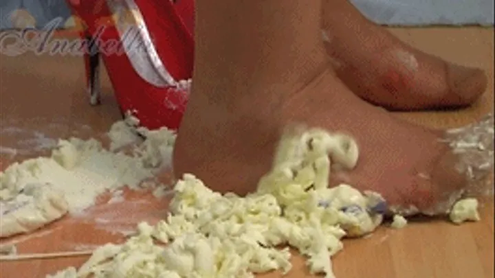 Creamy cheese in shoe crushing Part2