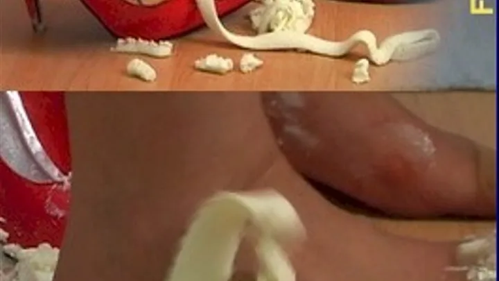 Creamy cheese in shoe crushing