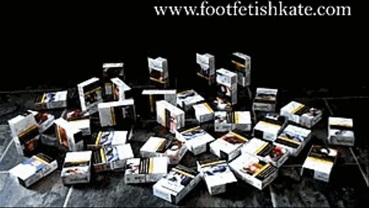 A lot of cigaretes boxes crushed with my wooden sandals