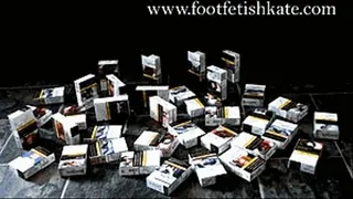 A lot of cigaretes boxes crushed with my wooden sandals