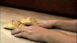 Croissants crushed on hands