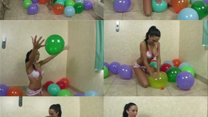 Ms Olive Plays With And Pops A Pile Of Balloons