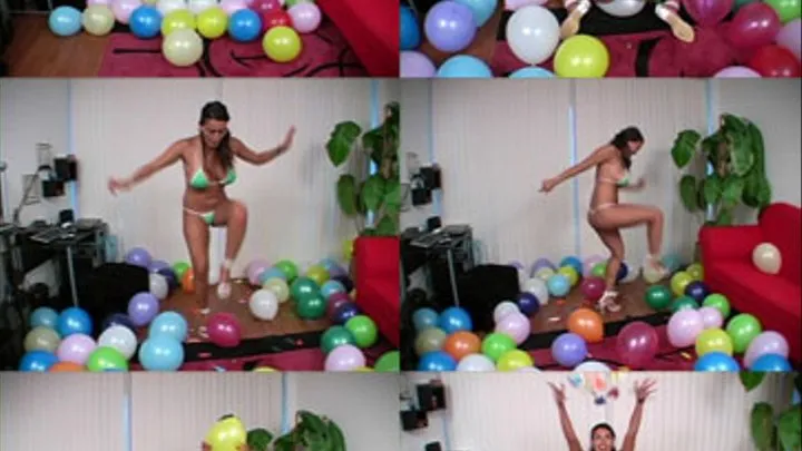 Megan Pops 100 Balloon in a Thong Bikini