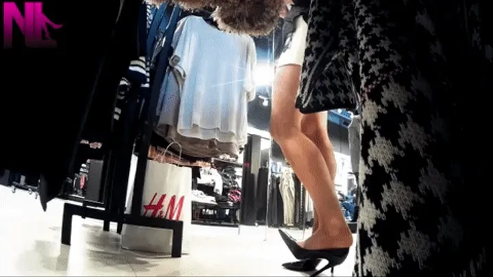 Sexy dipping and shoeplay in my black patent high heels in a store NOT