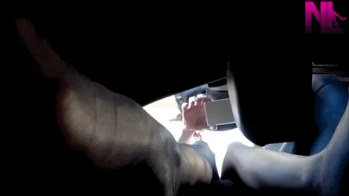 Pedal pumping in black stockings from underneath my soles