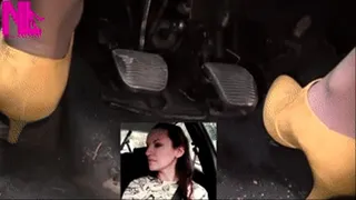 Sexy riding in my car in nude nylons and yellow mini boots