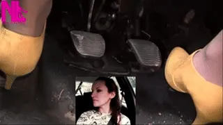 Sexy riding in my car in nude nylons and yellow mini boots NOT