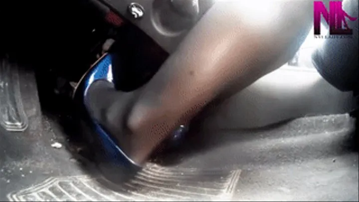 Sexy riding in my car in black pantyhose and blue patent Buffalos