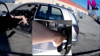 Nasty revving in black patent dirty ballet flats and nude pantyhose view tube exhaust
