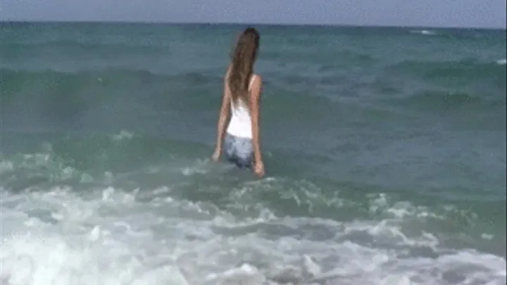 Barefoot Beach Walk Wet Jeans & Shirt