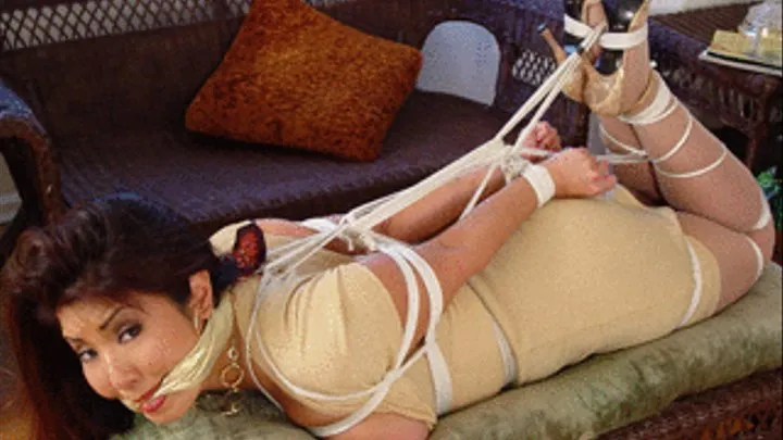 Akira Lane Hogtied in Gold Dress - Slideshow