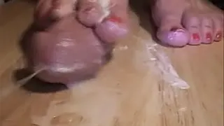 Hole in the floor barefoot footjob with cum!