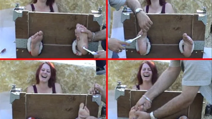 Angie foot tickled in the stocks : 01