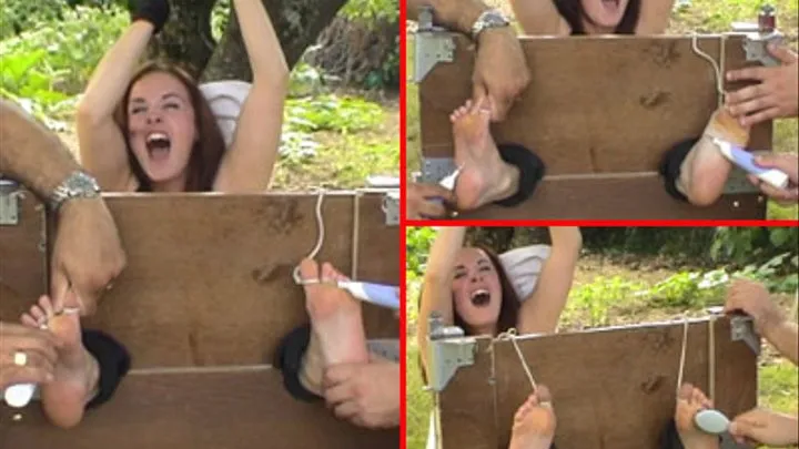 Charlotte Bare foot tickled in the stocks