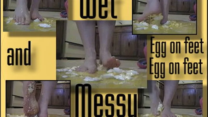 Wet and Messy Raw Eggs and Shells on Bare Feet