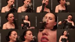 Leather Girl smoking - - Video is 6:30 min