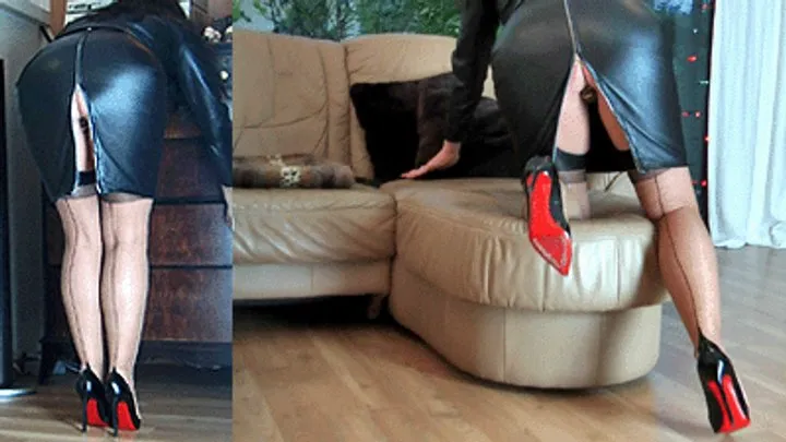 Louboutin Pumps, FF Nylons & Leather Suit