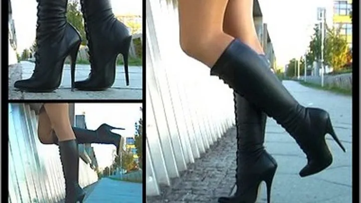 Walking And Posing In Black Leather Boots 1 - Part 3