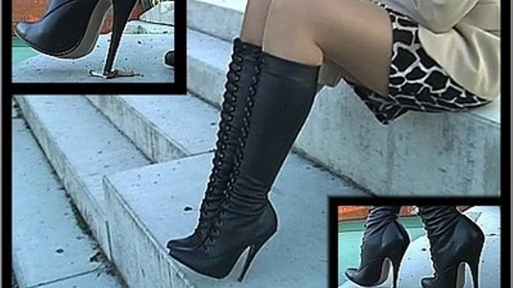 Walking And Posing In Black Leather Boots 1 - Part 2