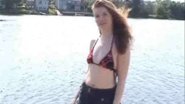 Sabrina horny outdoors takes a dip in lake and comes out naked bikini