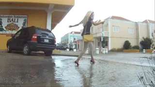 Louboutins And Rain - Alexis slips on her Christian Louboutin Pigalles and rushes out the door to get to her lunch date on time. During the drive there she realizes she should have checked the weather. It's been raining heavily and many of the streets ar