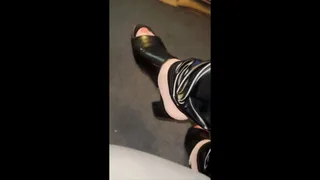 Jerk off on pantyhose and lifestride sandal Cum shot in shoe