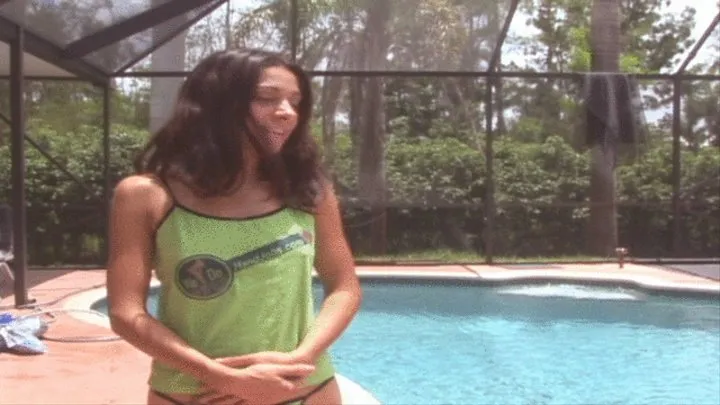 Petite teen naked in the pool and stroking off our guy