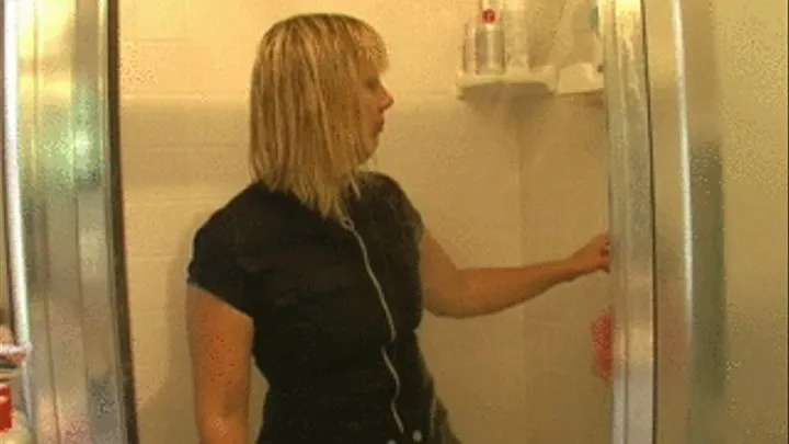 n439 Hotwife Rebecca Takes Shower In Her Black Dress (wet Look)