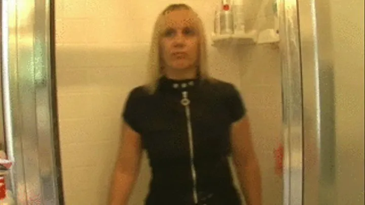 n439 #TheSlutClub Housewife Rebecca Enjoys Taking A Shower In Her Black Dress (wet Look)