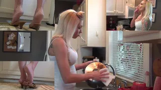 Hot Blonde Bitch Smokes And Cleans!