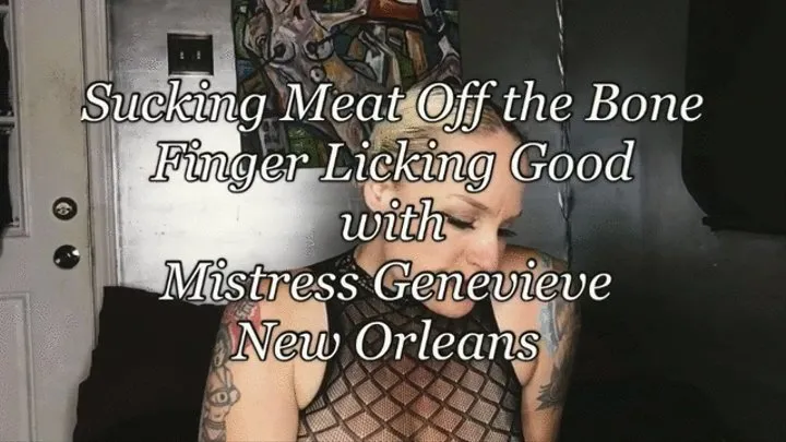 Food Tease Domme sucking roasted chicken off the bone