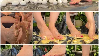 Sploshing and crushing eggs with my high arched size 10 feet