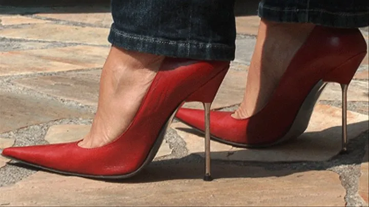 Red Italian Designer Stilettos In The Garden - Part 1