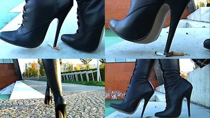 Walking And Posing In Black Leather Boots - Part I