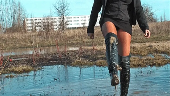 Black Thigh High Boots - In The Mud